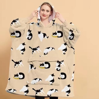 購入 動物 贅沢 フラネルのフーディ ブランケット 暖かい 大人 オーバーサイズ フーディ ブランケット online manufacture