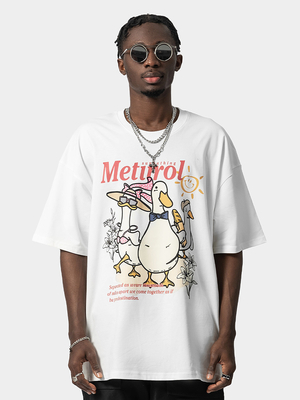 購入 ユーロアメリカン ファッション アダック プリント 綿 オーバーサイズ Tシャツ 短袖 男性 ストリートスタイル online manufacture