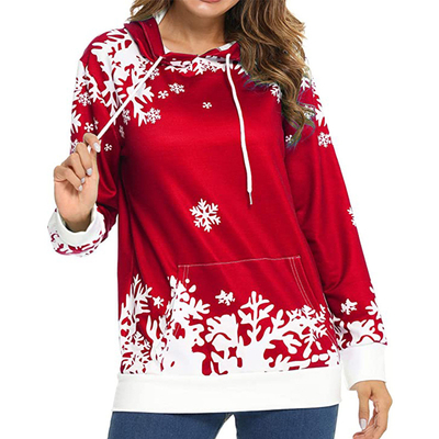 購入 雪flower パターン プリント オーバーサイズ フーディ 女性 クリスマス スウェットシャツ カスタマイズ online manufacture