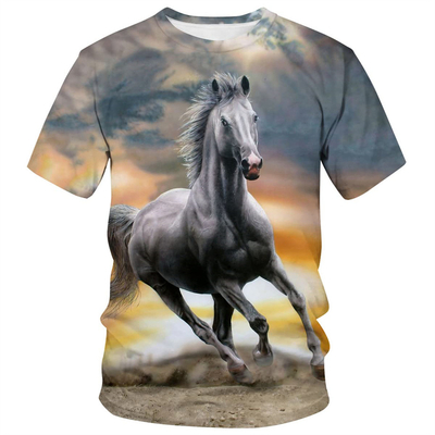 購入 男性 女性 馬 3DプリントTシャツ 動物グラフィック カジュアル クルー ネックTシャツ online manufacture
