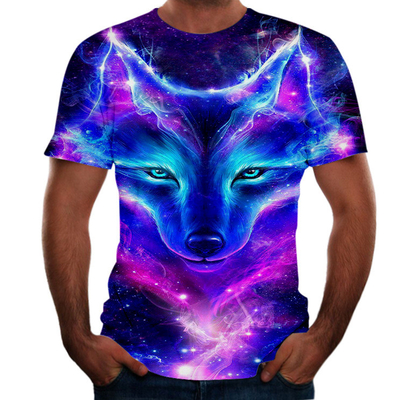 夏季 男性用 オーバーサイズTシャツ フォックスウルフ 3Dデジタルプリント 丸い首